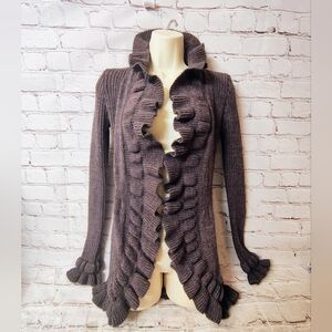 Elisabetta Purple Ruffled Mohair Wool Cardigan Romantic Open Knit Gothic Sweater